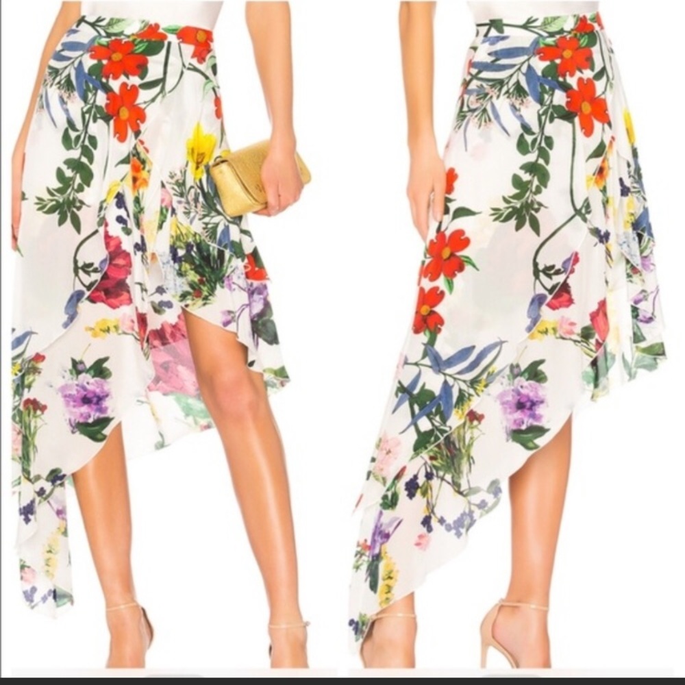 Alice + Olivia Joann silk asymmetric floral skirt